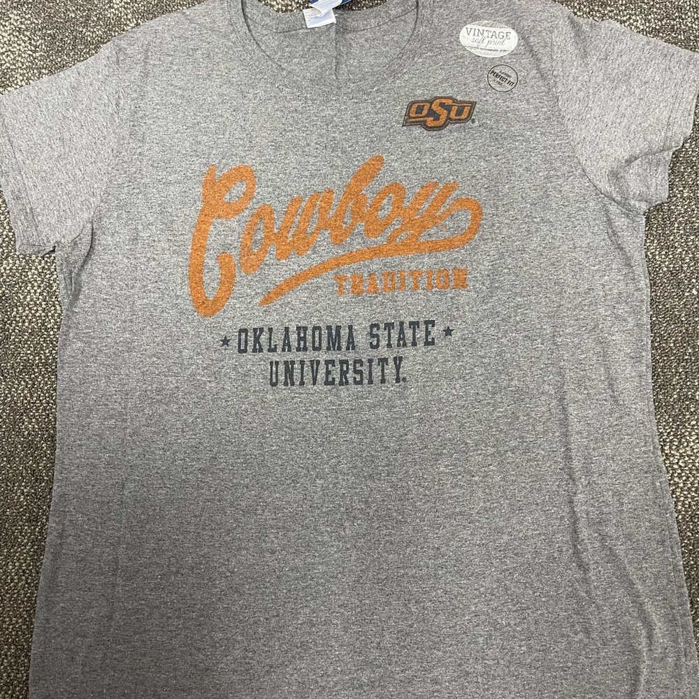 Gildan Gray Short Sleeve Tee with Orange and Black Print
